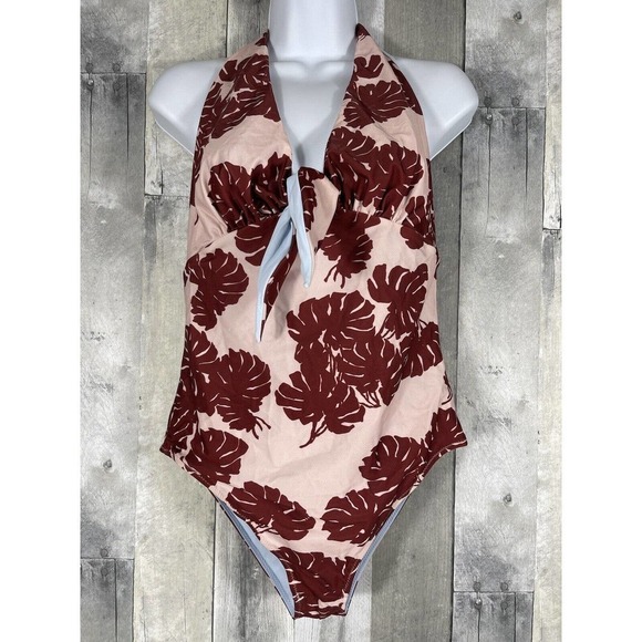 LA DOUBLEJ Print One-Piece Swimsuit halter neck reversible Pink Multicolor SZ-XL - Picture 3 of 7